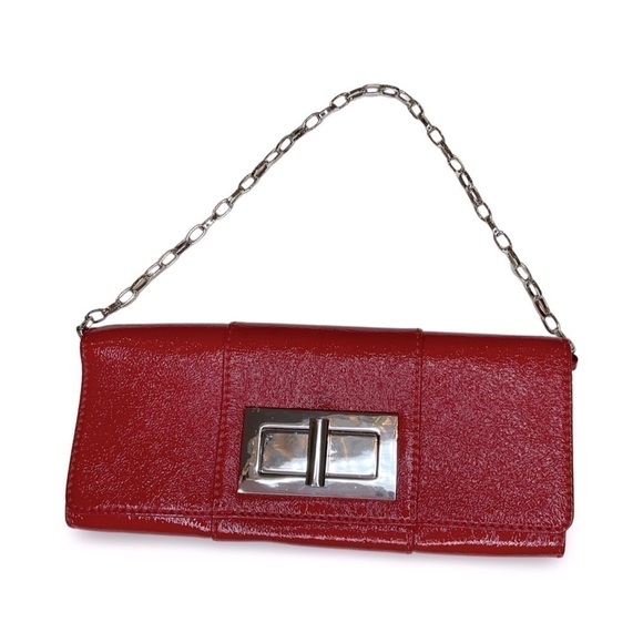 Banana Republic Handbags - Banana Republic lipstick red glossy clutch with silver chain